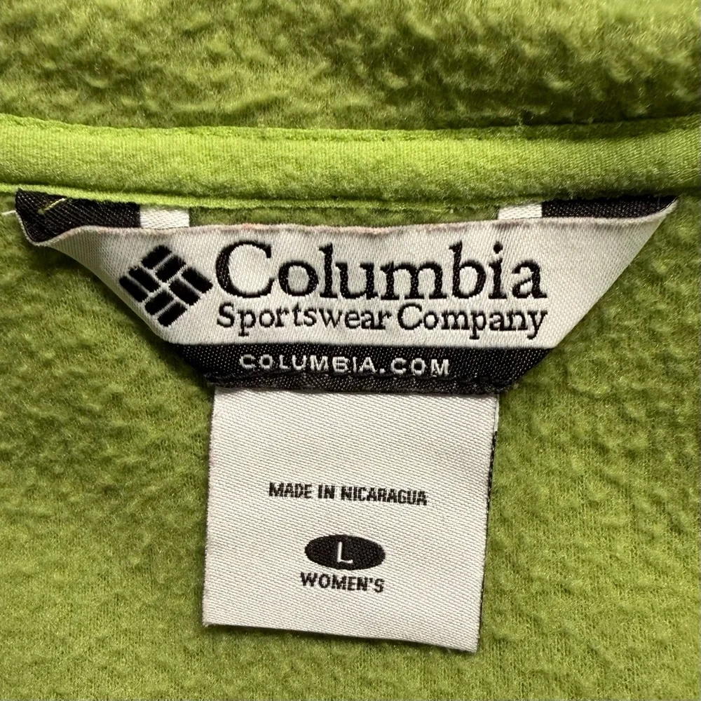 Columbia Fleece Hoodie Full-Zip Jacket Lime Green Sz L EUC Fall Layering Hiking